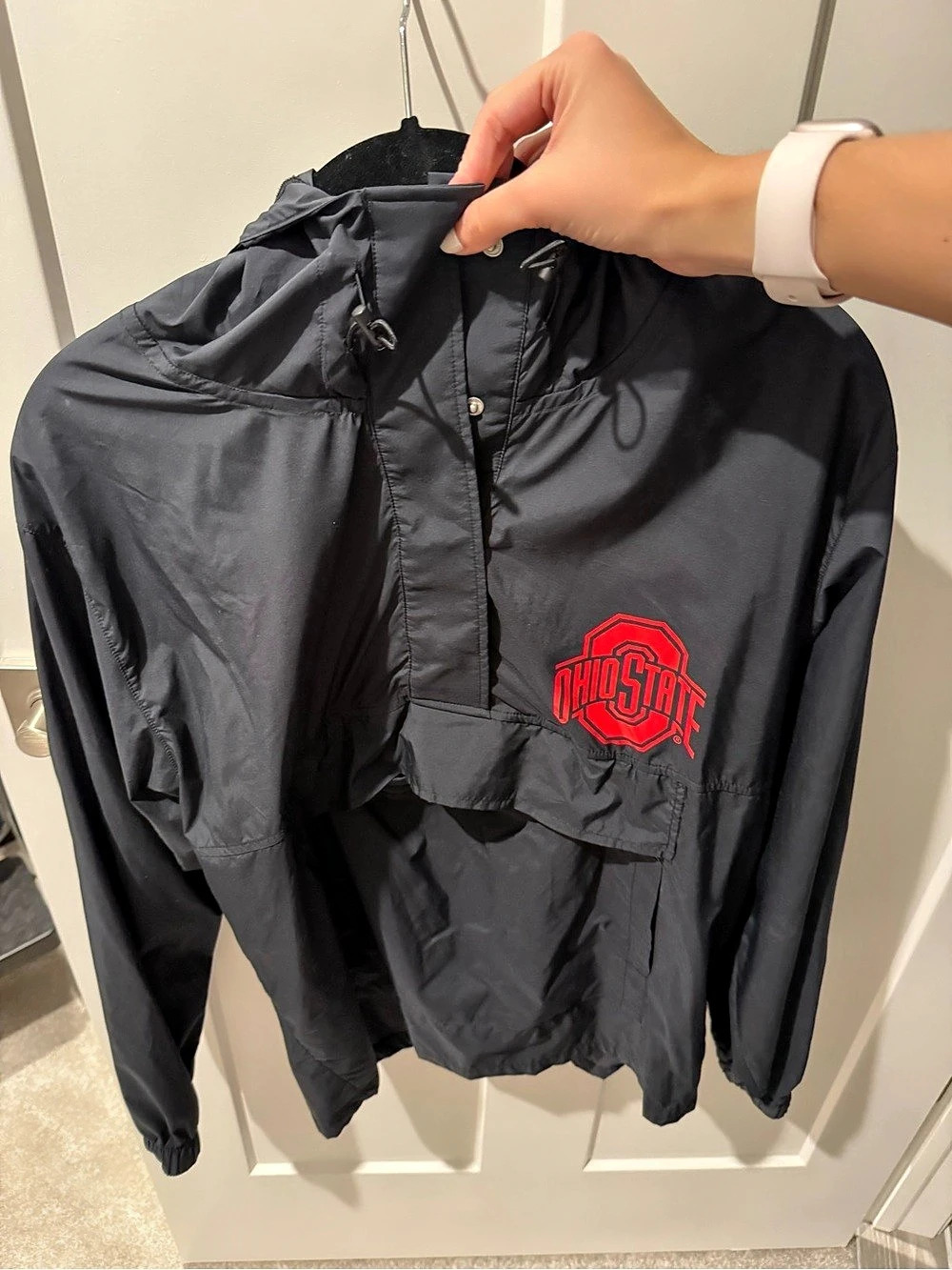 PINK Ohio State Champions Hooded windbreaker in Black & Red
